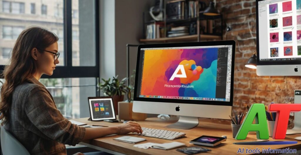 Graphic designer using free AI tools for creative graphic design work