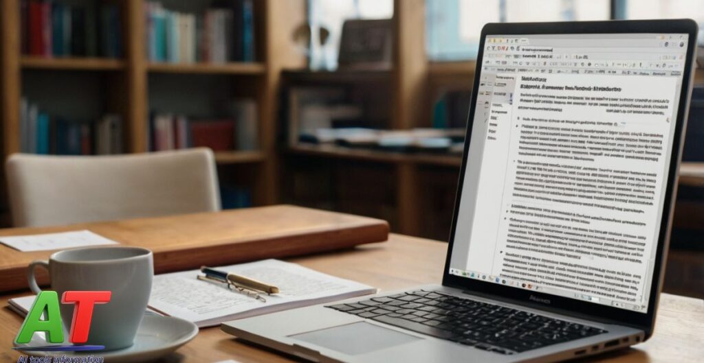 A laptop screen displaying AI-powered summary of a research paper’s main points using a free AI tool.