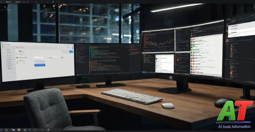 "GitHub Copilot X interface with AI code suggestions in a developer's workspace"

