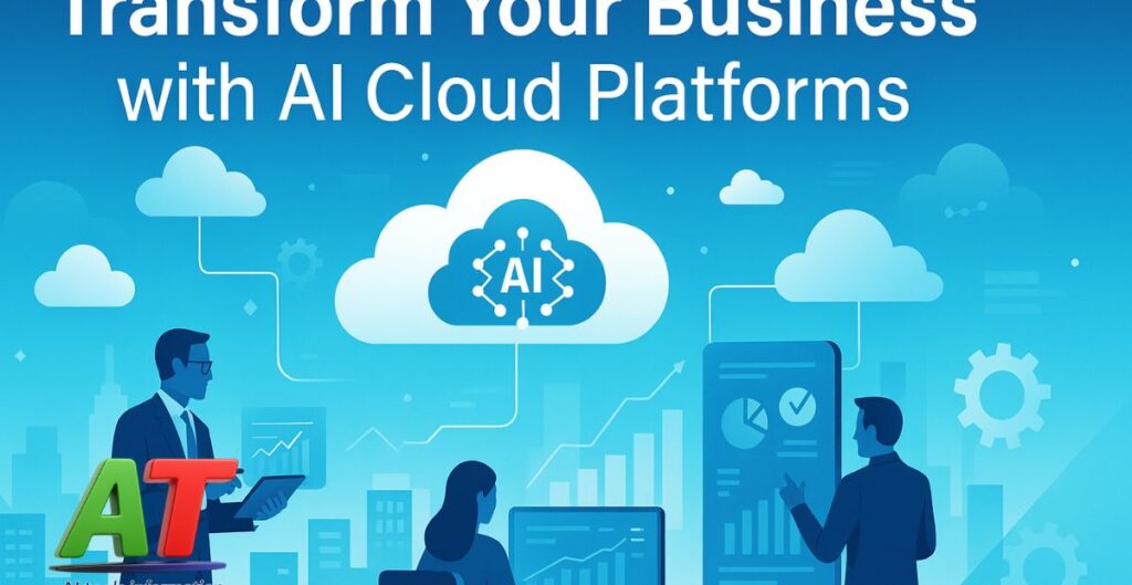 Transform your business with top ai cloud business management platform tools and forums banner showing digital growth, data analytics, and futuristic cloud-powered solutions"