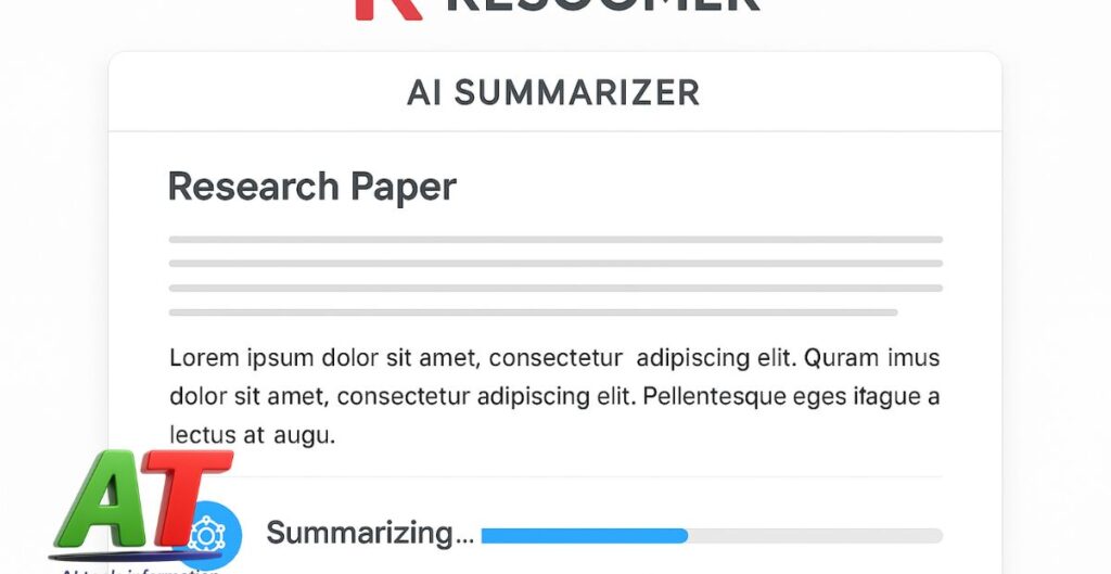 "Resoomer AI summarizer tool quickly summarizing a research paper, highlighting its efficiency and speed."

