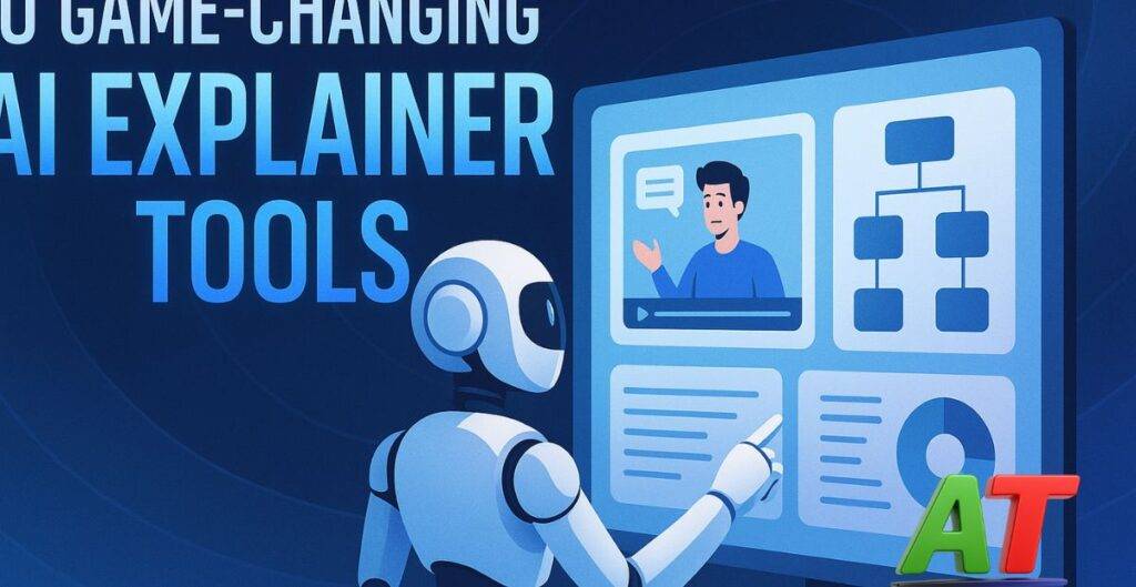 AI tools explaining complex topics visually — "10 Game-Changing AI Explainer Tool" title on image