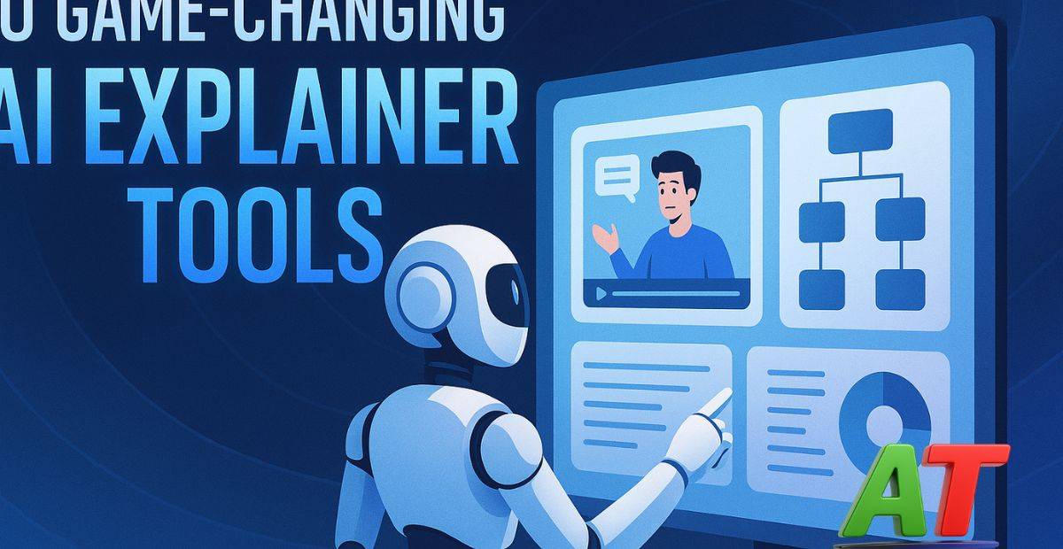 AI tools explaining complex topics visually — "10 Game-Changing AI Explainer Tool" title on image