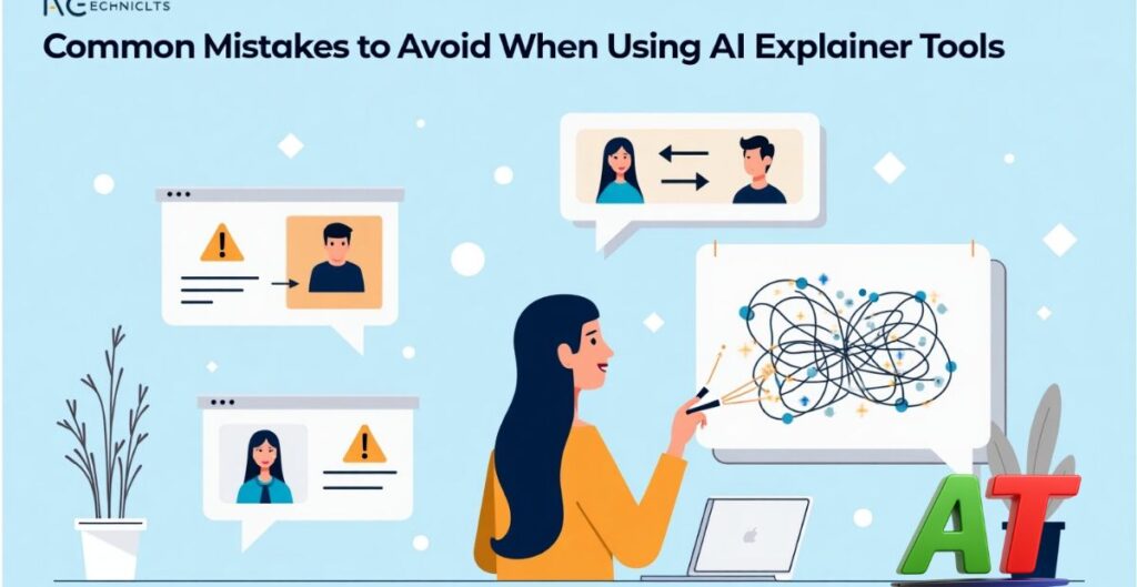 ✅ SEO-Friendly Alt Text Illustration of mistakes in using AI explainer tool with warning signs and confusing visuals